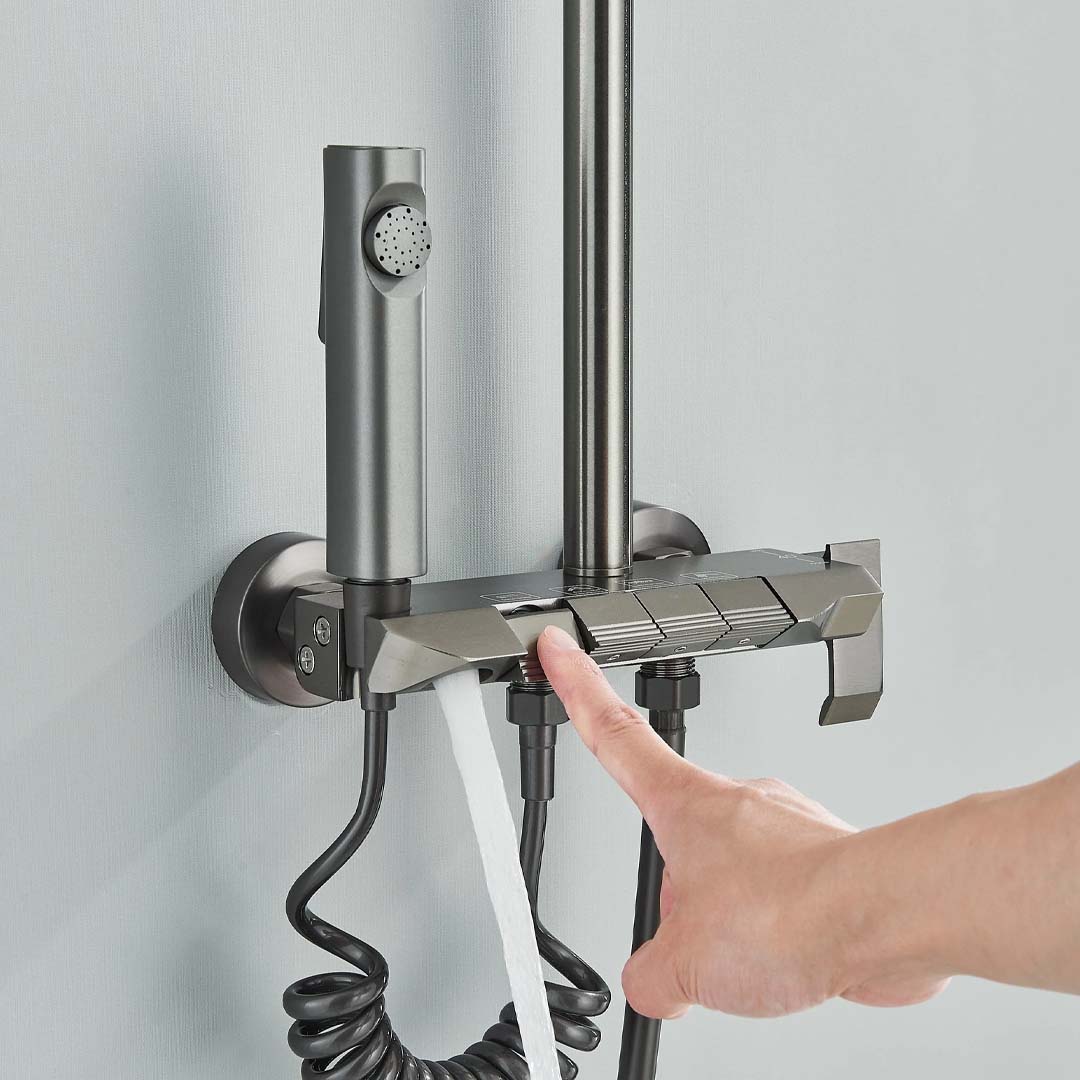 Coloana de dus cu termostat, 4 functii de curgere, gri, cod 1621