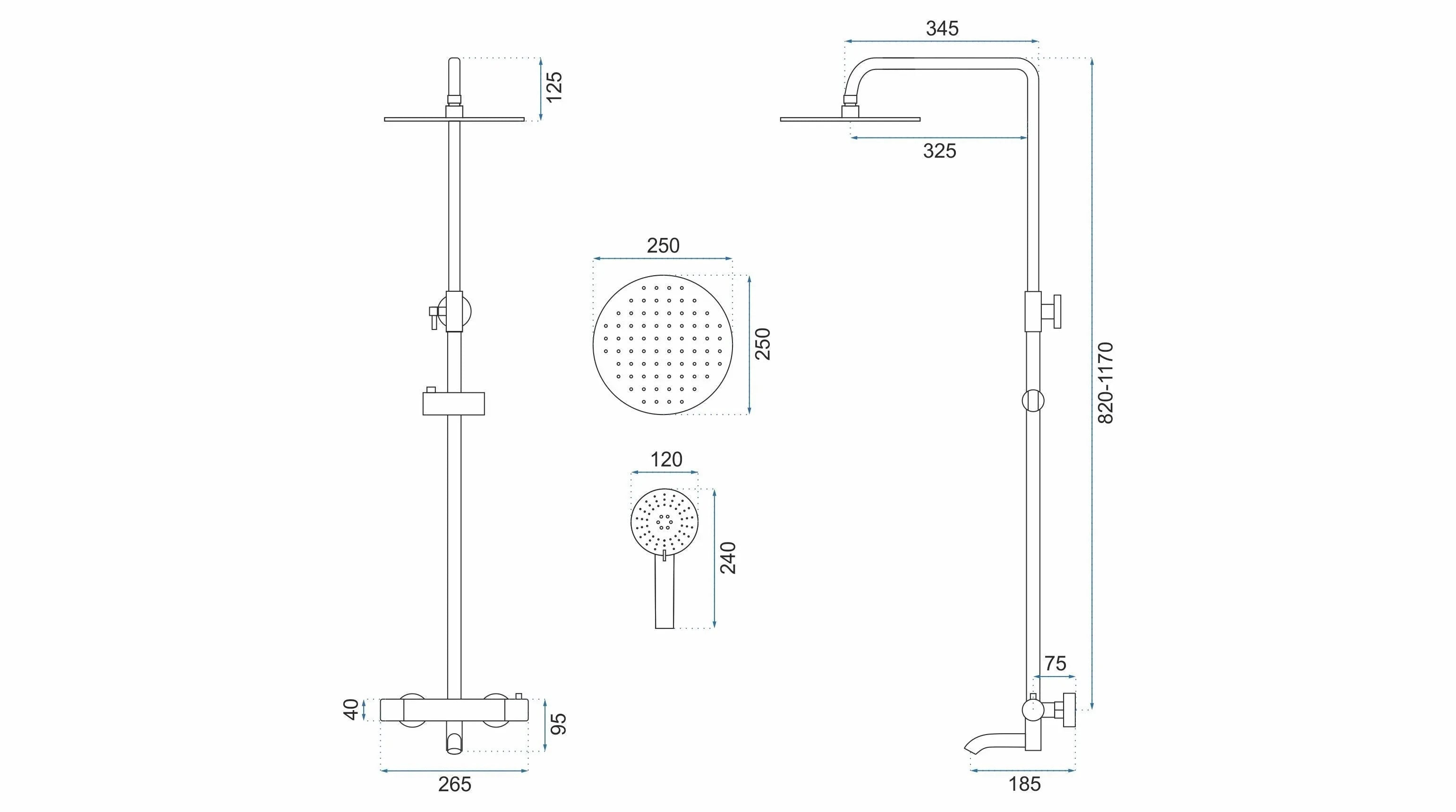 Coloana de dus cu termostat Rea Lungo cupru lucios