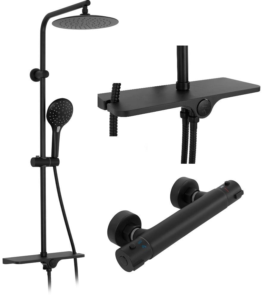 Coloana de dus cu termostat Rea Mike, negru mat