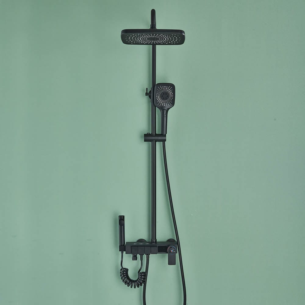 Coloană Duș cu termostat și afișaj de temperatur, negru mat, multiple funcții de curgere, cod 1178