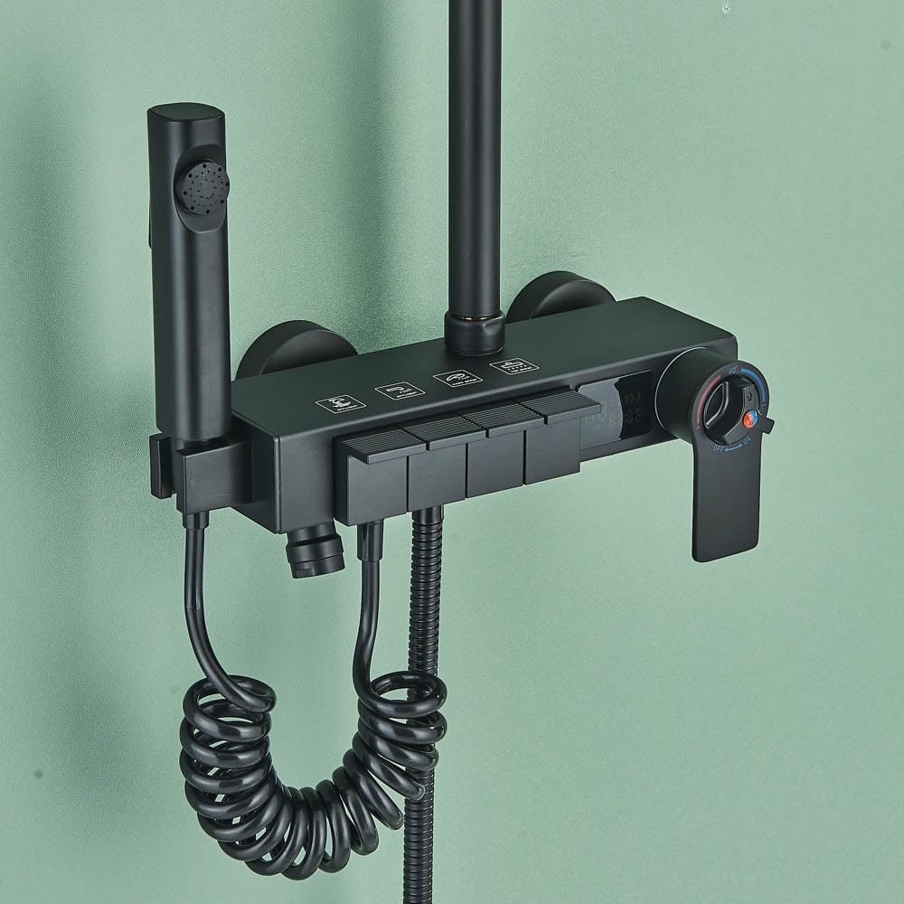 Coloană Duș cu termostat și afișaj de temperatur, negru mat, multiple funcții de curgere, cod 1178