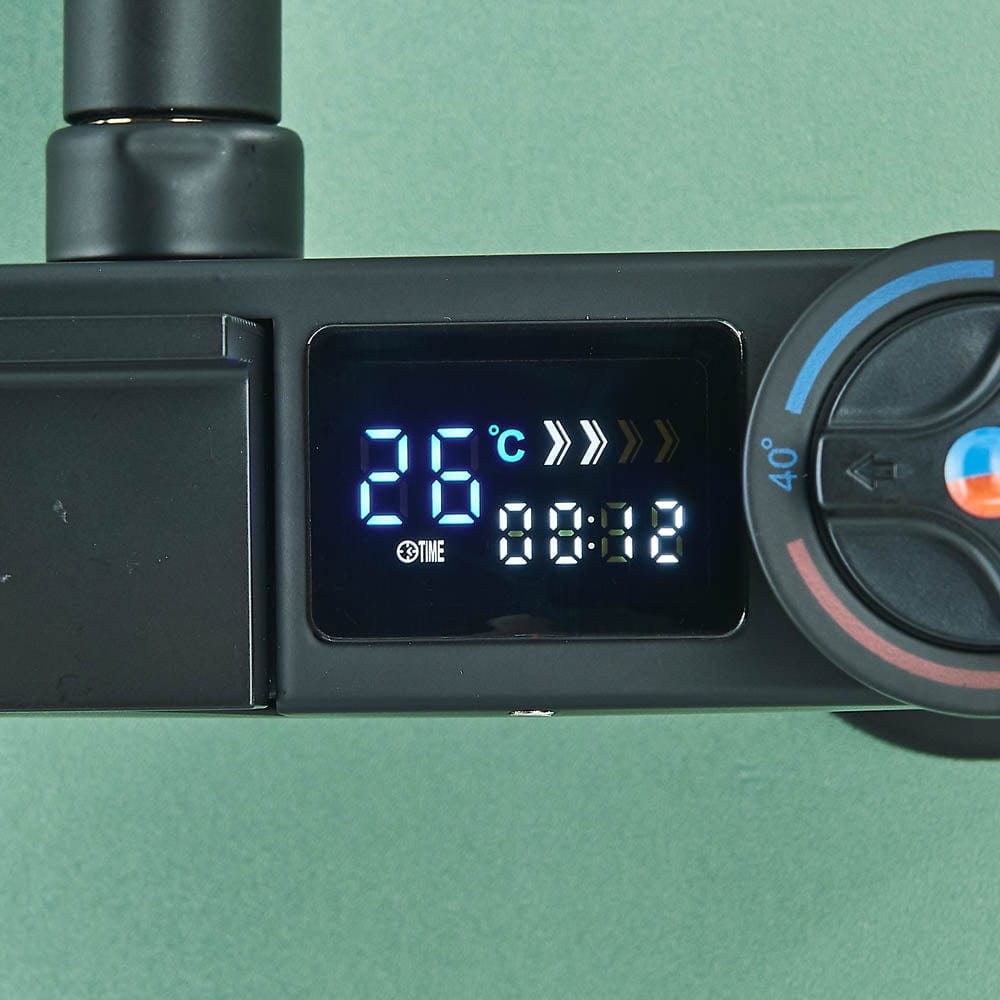 Coloană Duș cu termostat și afișaj de temperatur, negru mat, multiple funcții de curgere, cod 1178