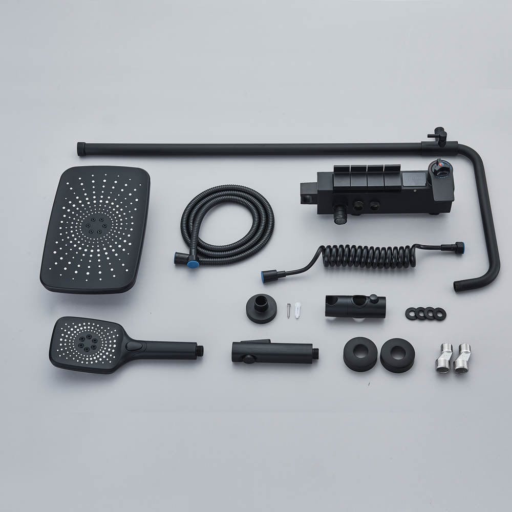 Coloană Duș cu termostat și afișaj de temperatur, negru mat, multiple funcții de curgere, cod 1178