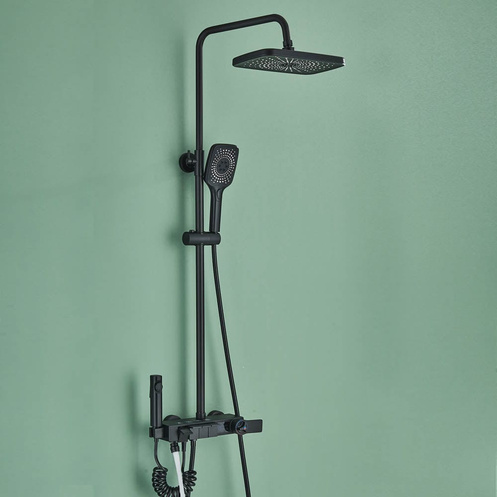 Coloană Duș cu termostat și afișaj de temperatur, negru mat, multiple funcții de curgere, cod 1178