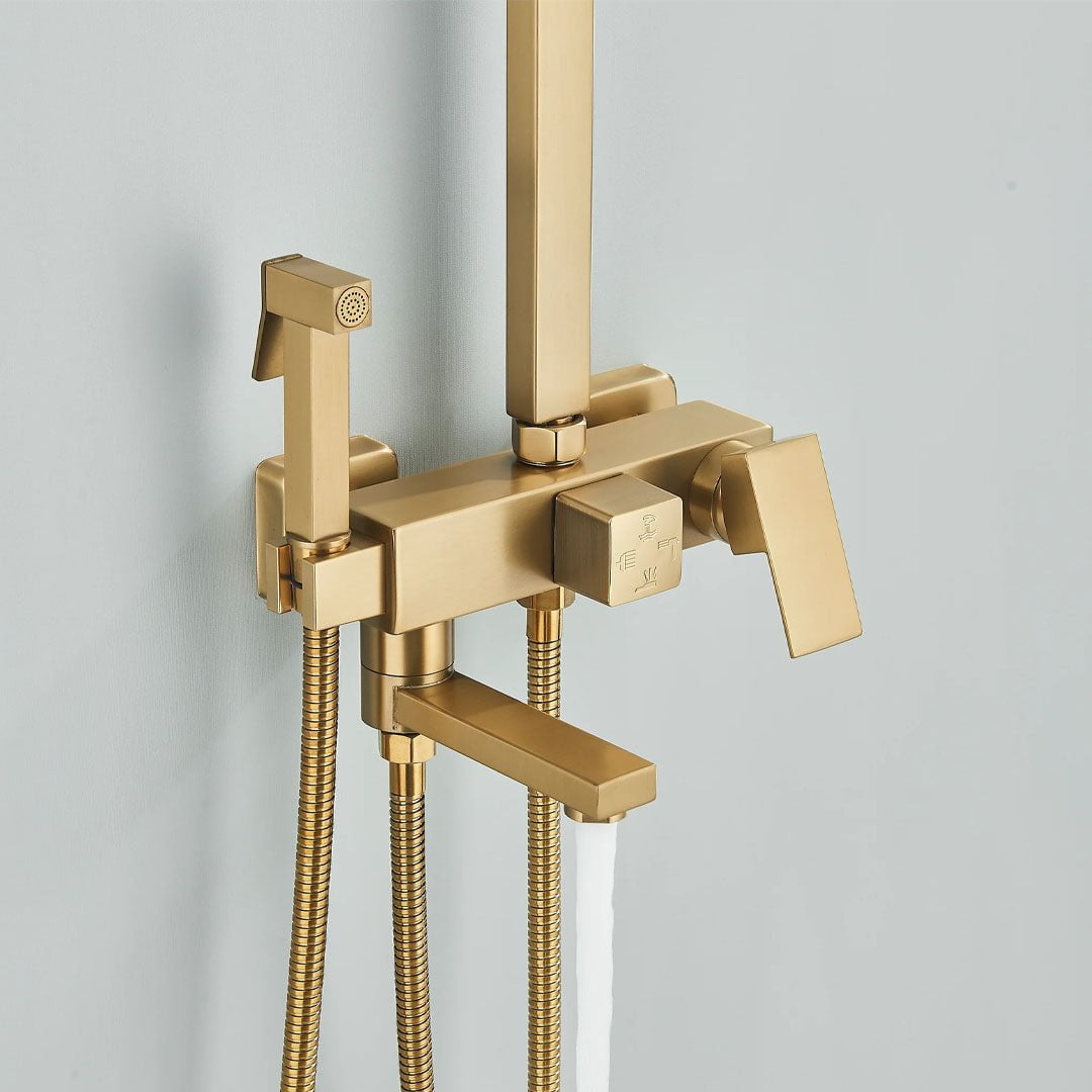 Coloana Dus, auriu mat, cu efect de ploaie, para dus 25 cm, 4 functii de curgere, cod 1193