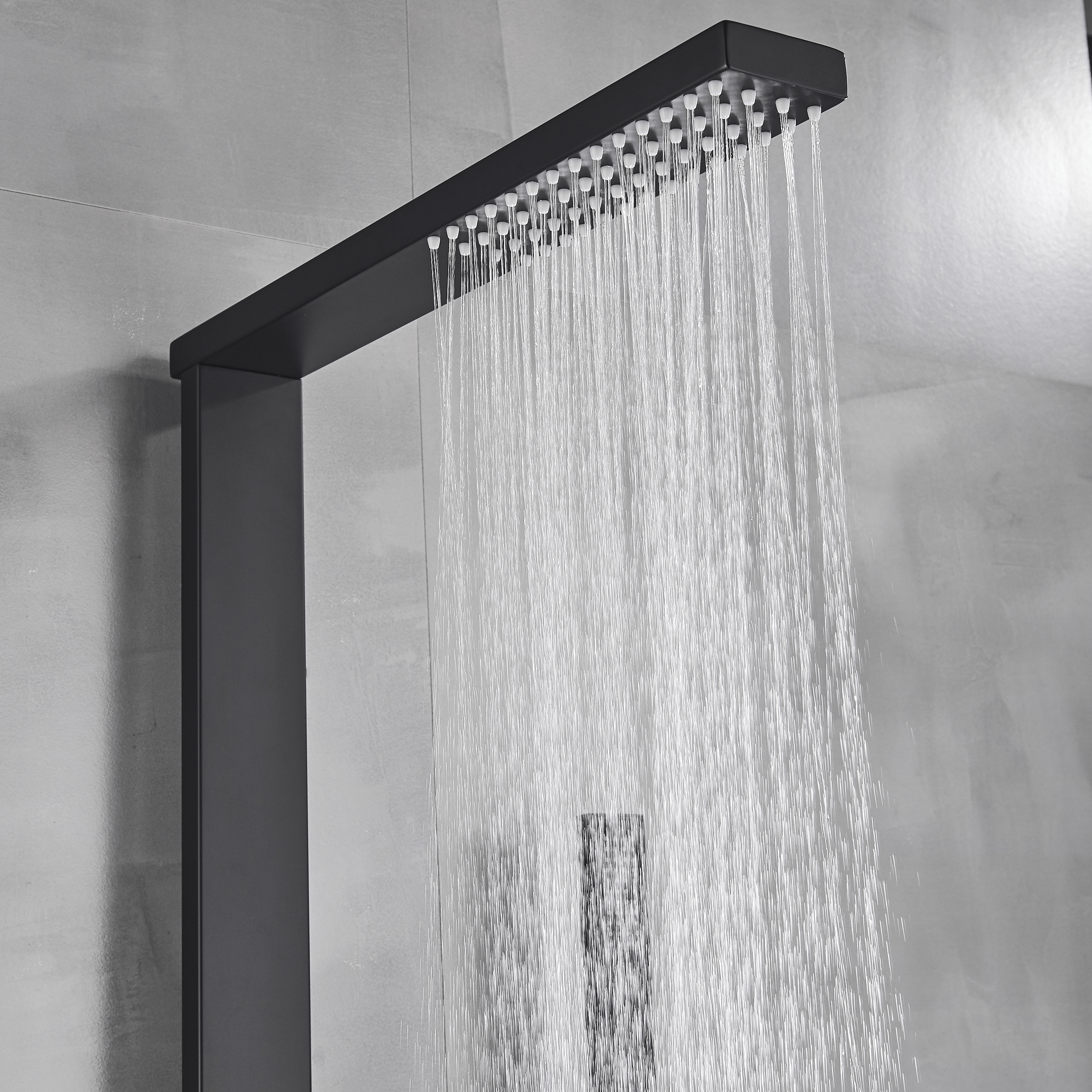 Coloana Dus cadru patrat, cu efect de ploaie, 5 functii de curgere, negru mat, cod 1316