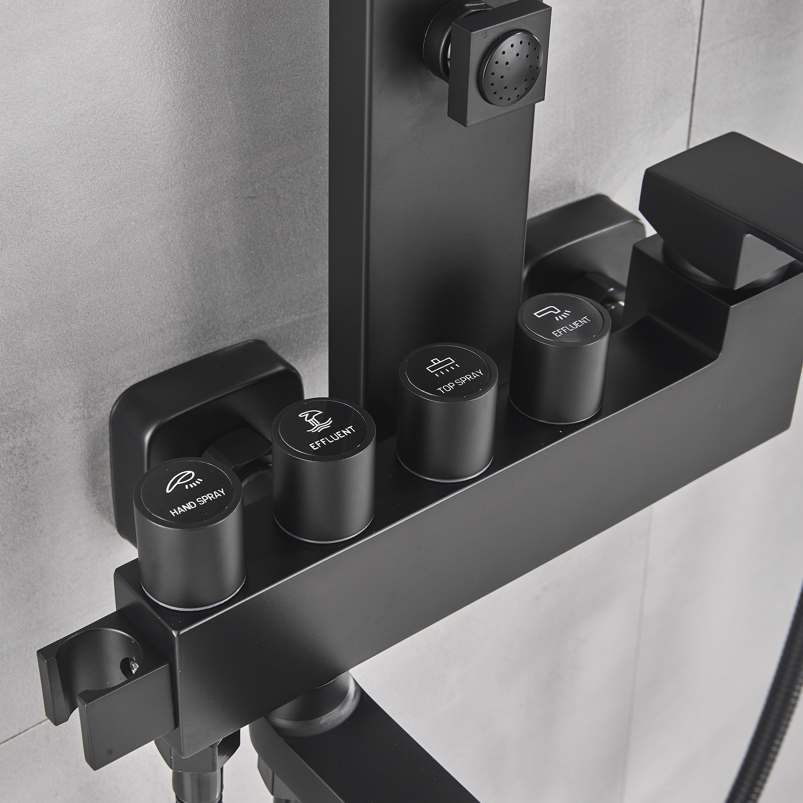 Coloana Dus cadru patrat, cu efect de ploaie, 5 functii de curgere, negru mat, cod 1316