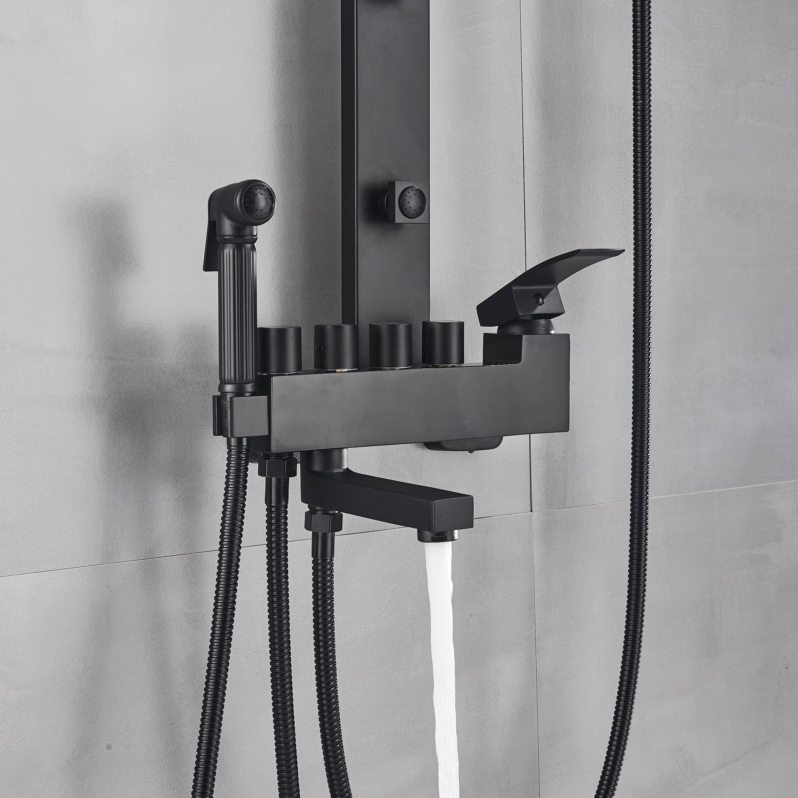 Coloana Dus cadru patrat, cu efect de ploaie, 5 functii de curgere, negru mat, cod 1316