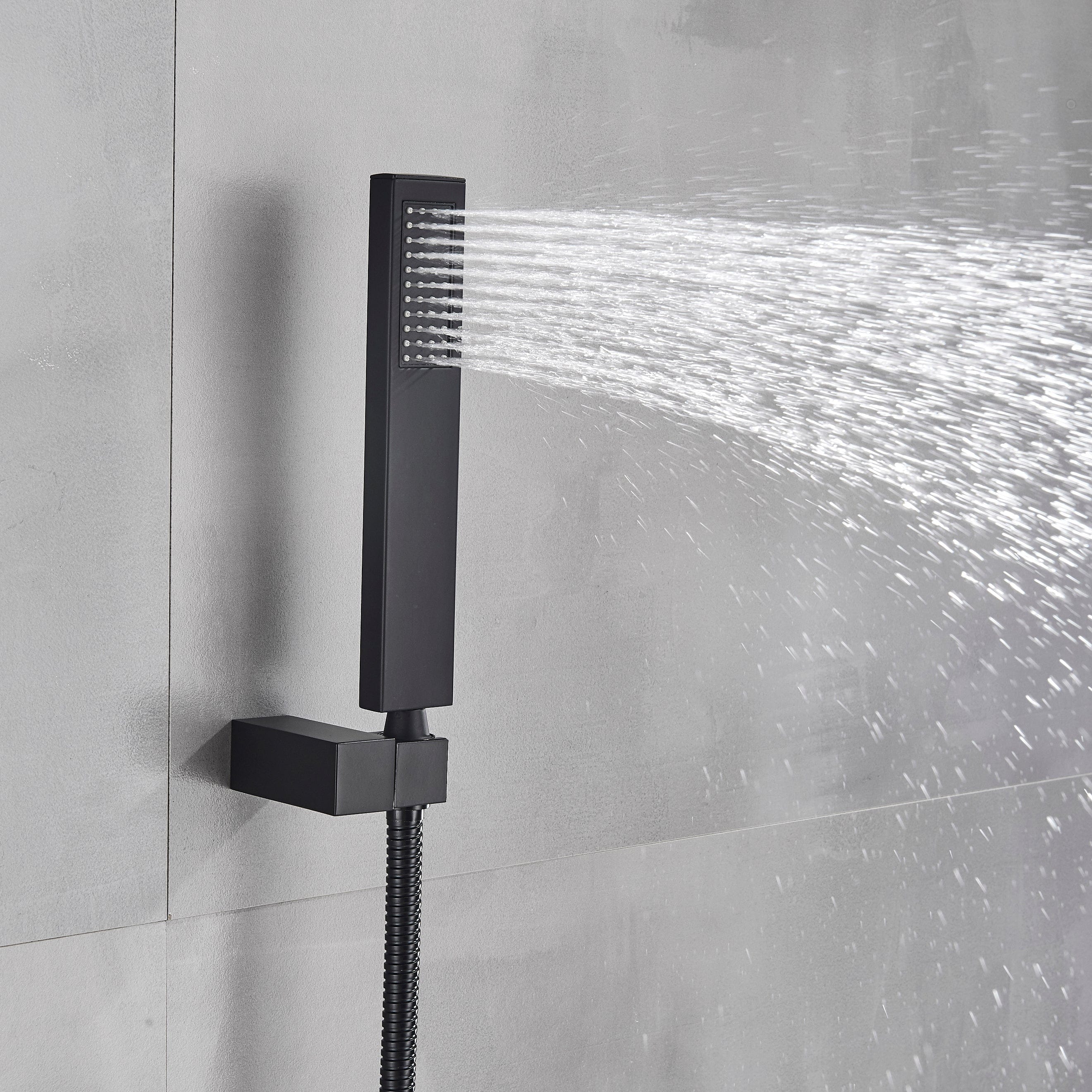 Coloana Dus cadru patrat, cu efect de ploaie, 5 functii de curgere, negru mat, cod 1316