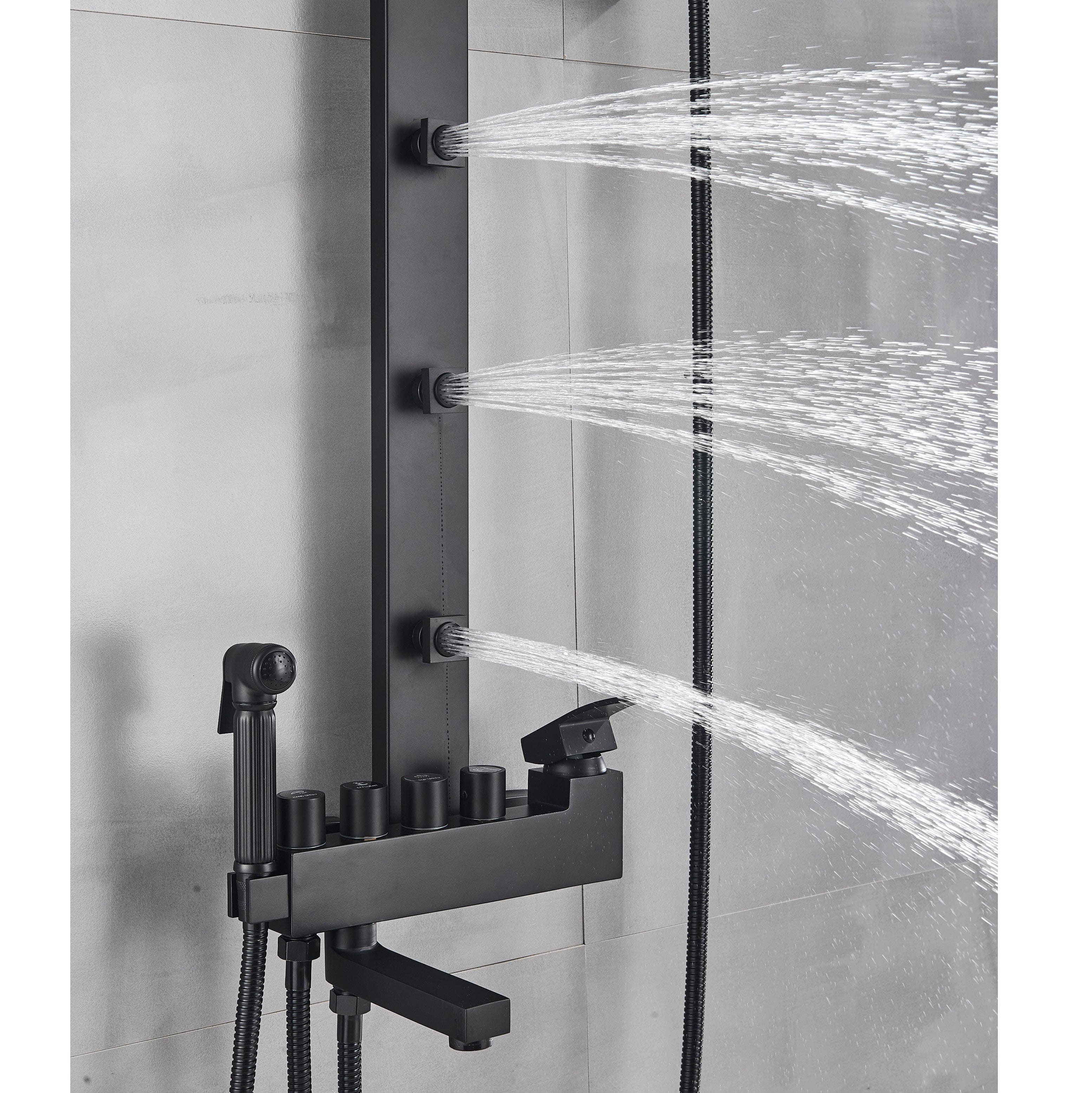 Coloana Dus cadru patrat, cu efect de ploaie, 5 functii de curgere, negru mat, cod 1316