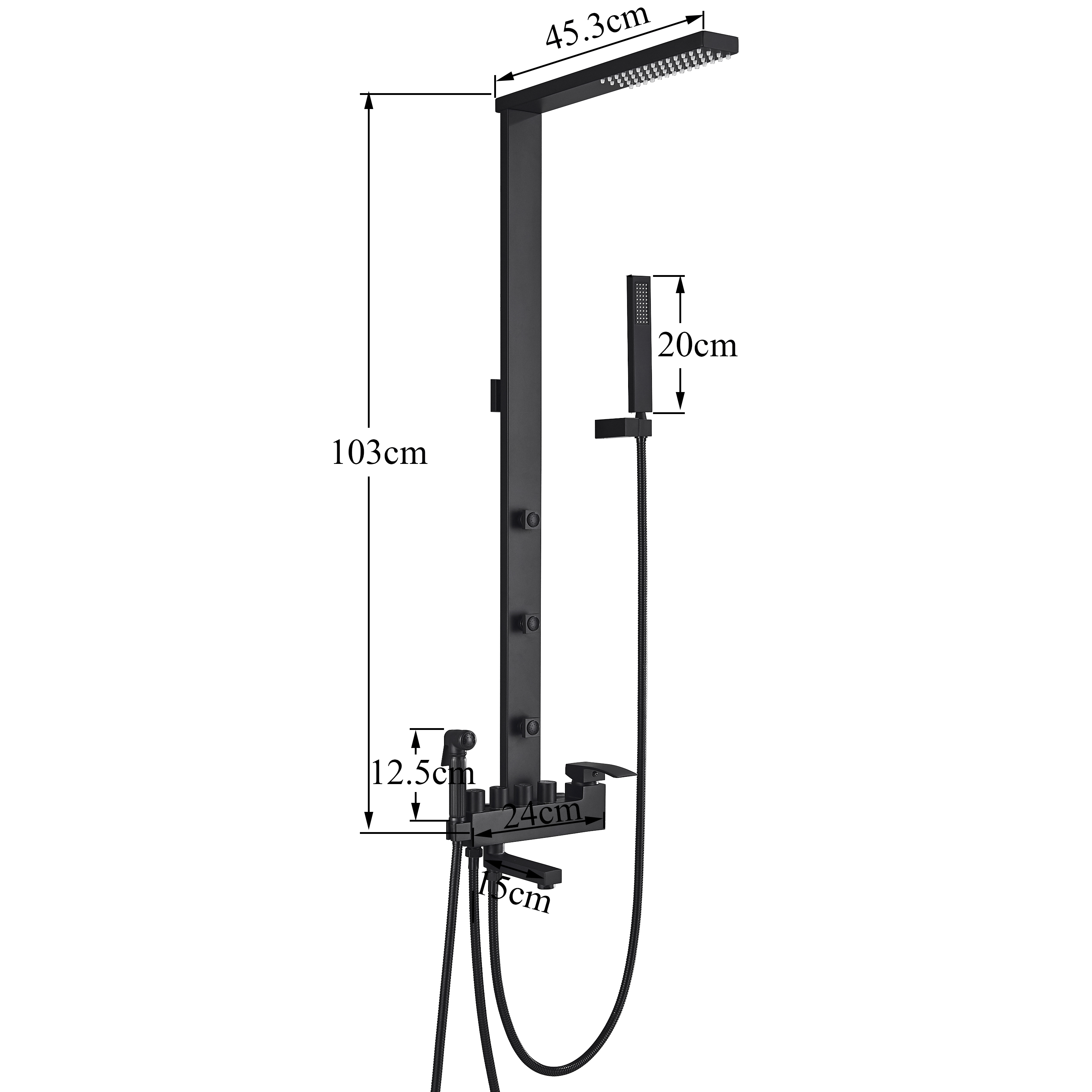 Coloana Dus cadru patrat, cu efect de ploaie, 5 functii de curgere, negru mat, cod 1316