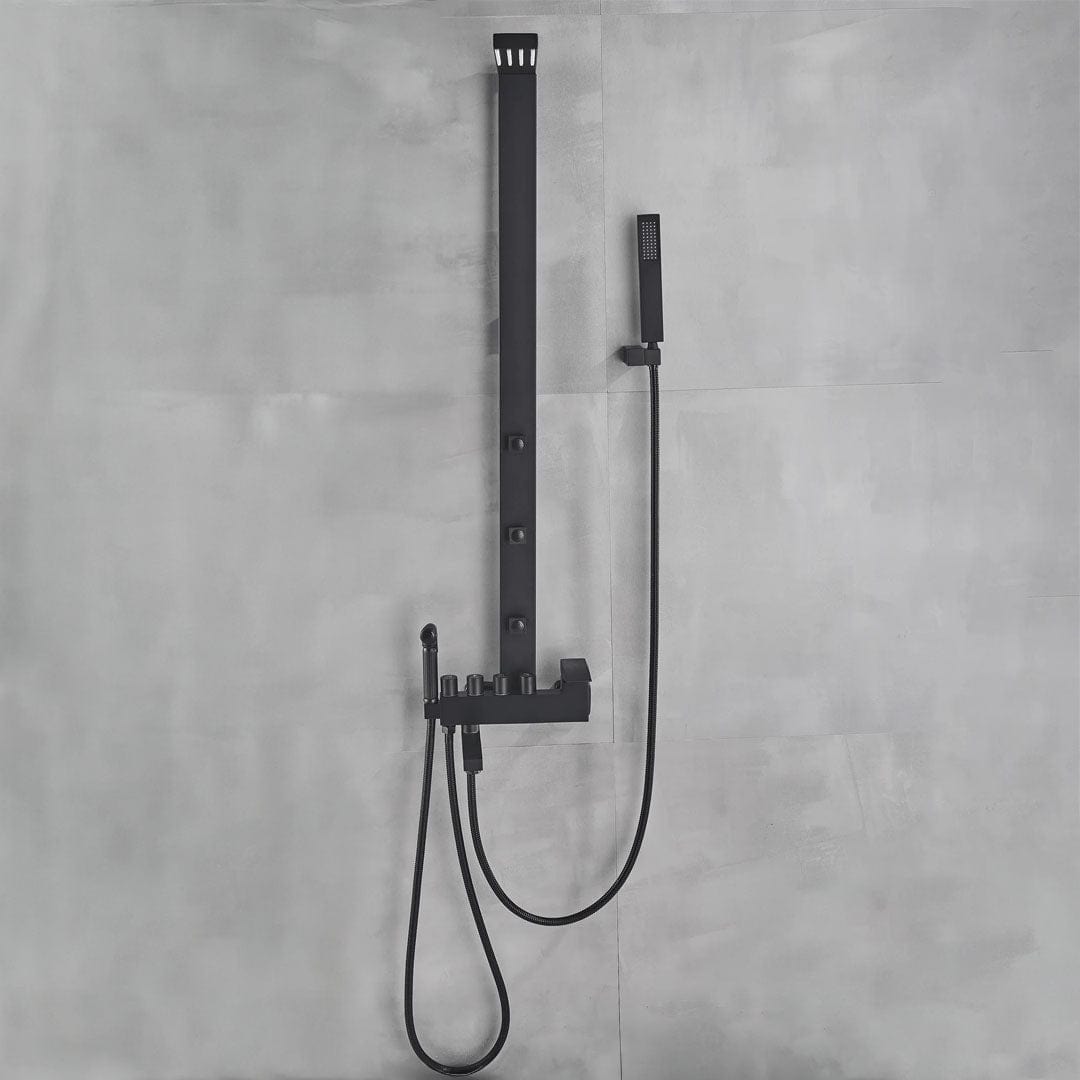 Coloana Dus cadru patrat, cu efect de ploaie, 5 functii de curgere, negru mat, cod 1316
