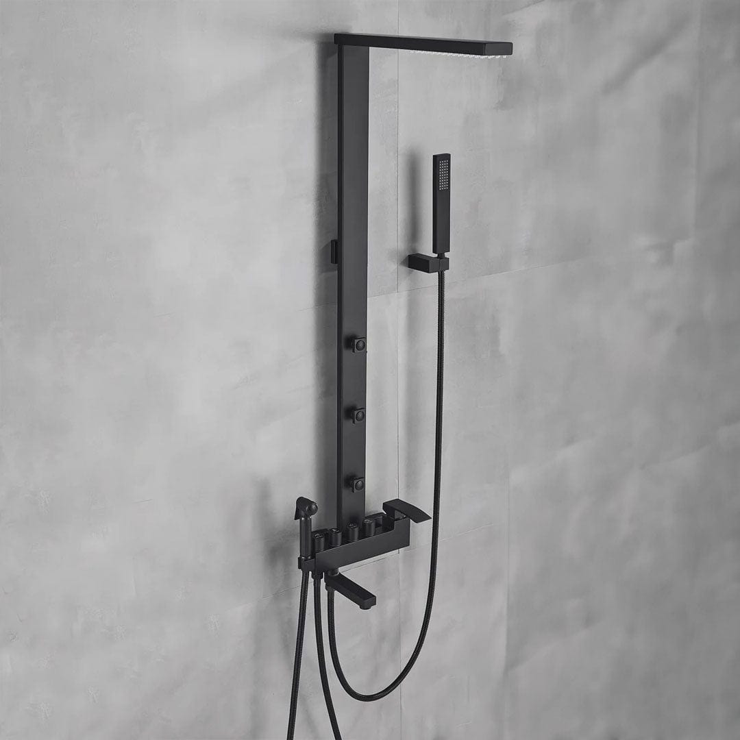 Coloana Dus cadru patrat, cu efect de ploaie, 5 functii de curgere, negru mat, cod 1316