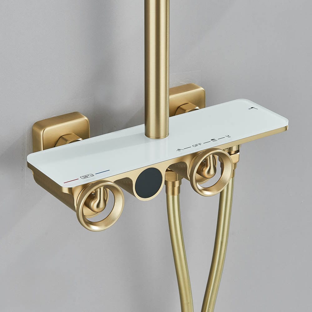 Coloana Dus cu afisaj digital de temperatura, auriu mat, cu efect de ploaie, cod 1580