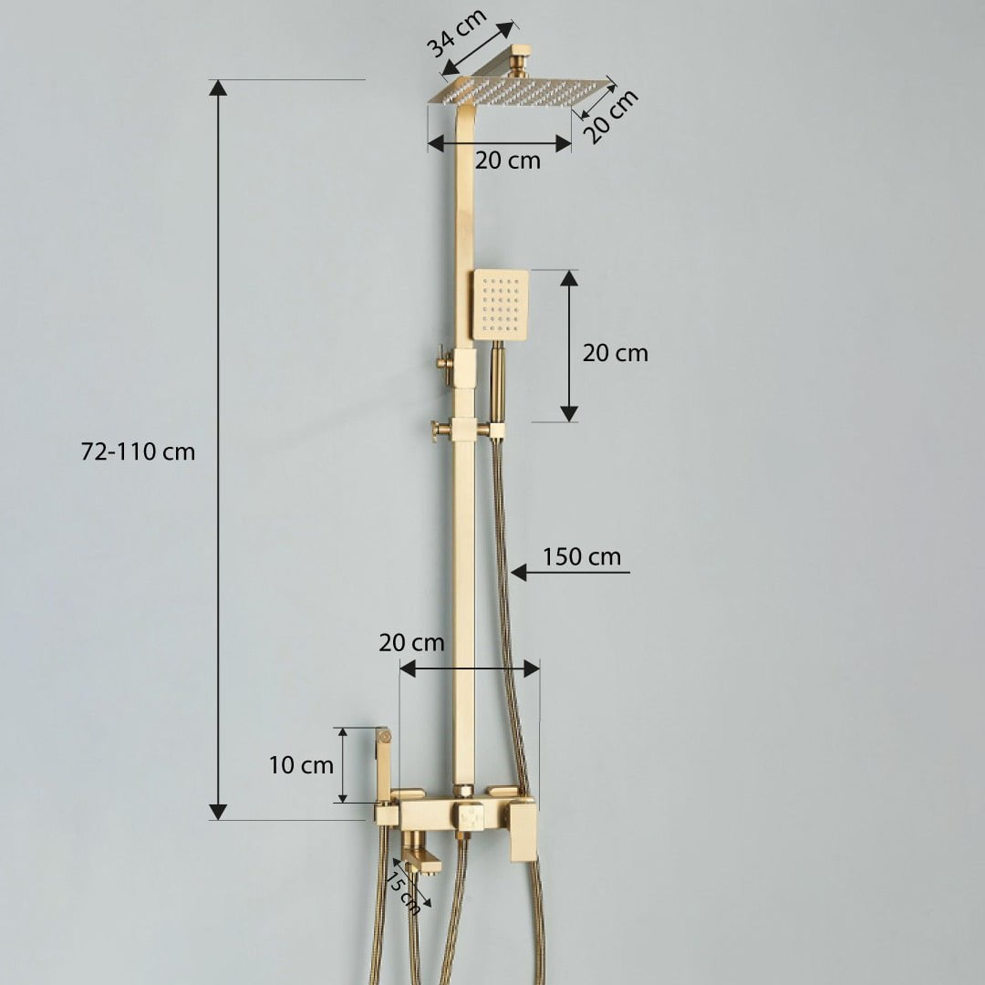 Coloana Dus, cu efect de ploaie, 4 functii de curgere, auriu, cod 1628