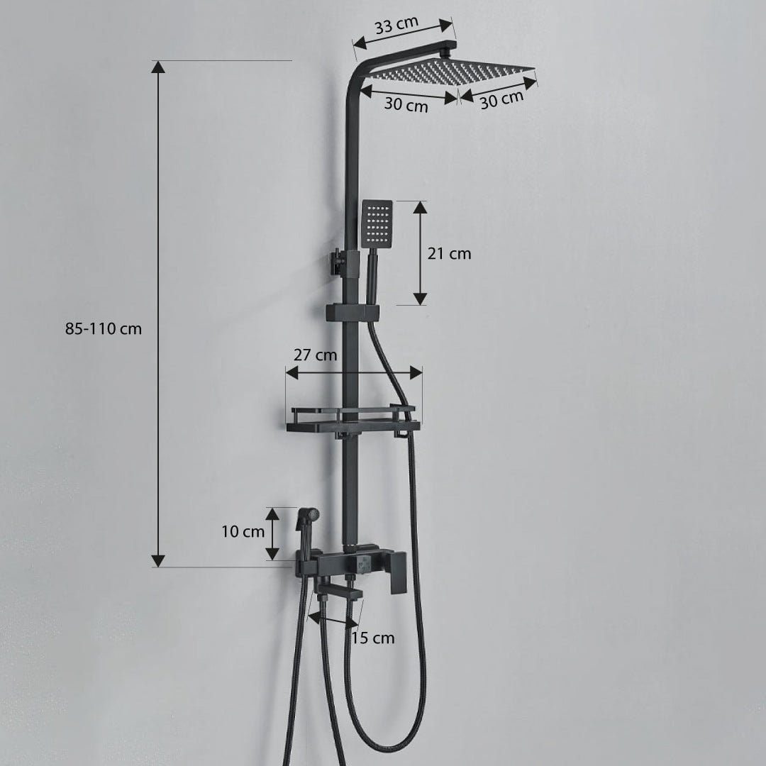 Coloana Dus cu efect de ploaie, 4 functii de curgere, negru mat, cod 1617