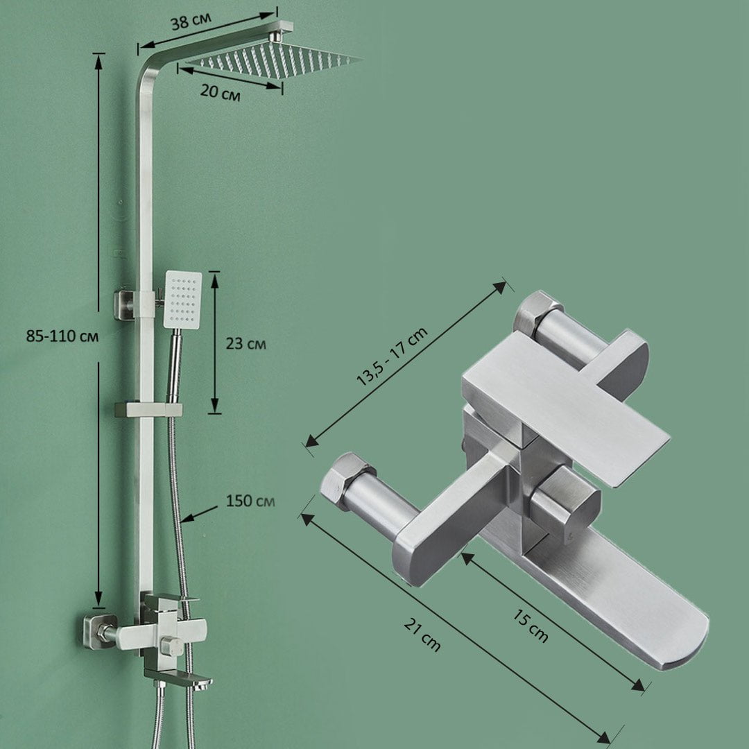 Coloana Dus, cu para patrata si efect de ploaie, argintiu, cod 1436