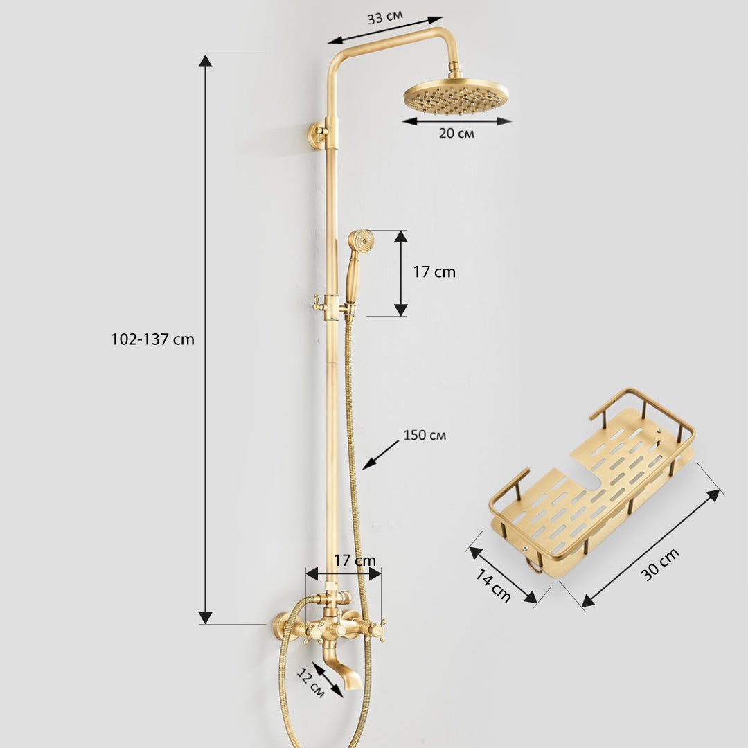 Coloana Dus, cu para rotunda si efect de ploaie, auriu, para ajustabila pe inaltime, cod 1437