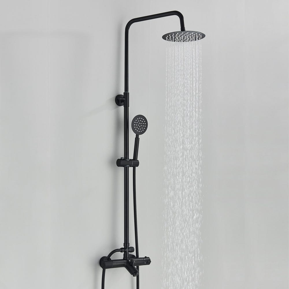 Coloana Dus cu termostat, para rotunda 20 cm si efect de ploaie, negru mat, cod 1527