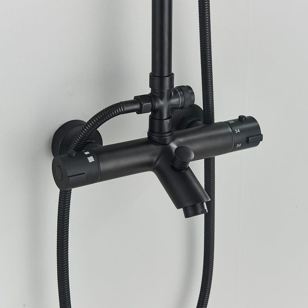 Coloana Dus cu termostat, para rotunda 20 cm si efect de ploaie, negru mat, cod 1527