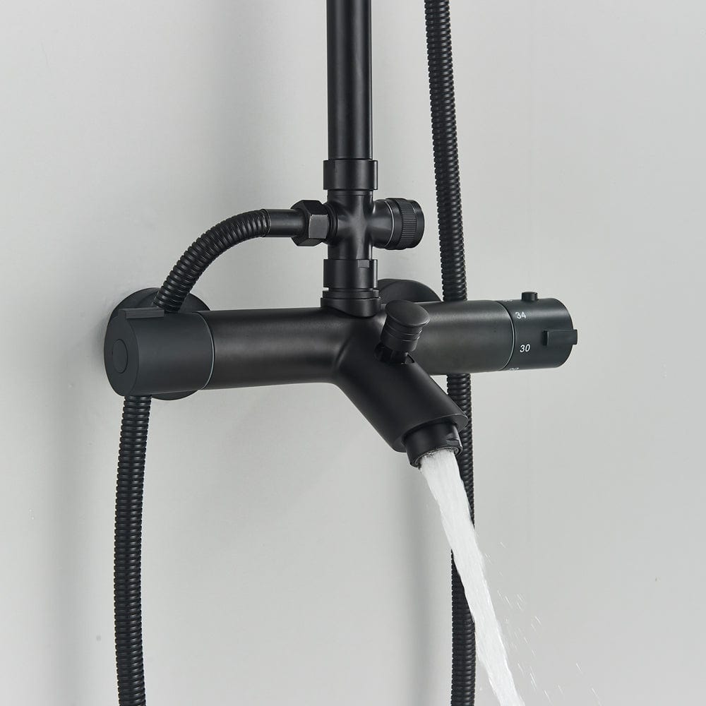 Coloana Dus cu termostat, para rotunda 20 cm si efect de ploaie, negru mat, cod 1527