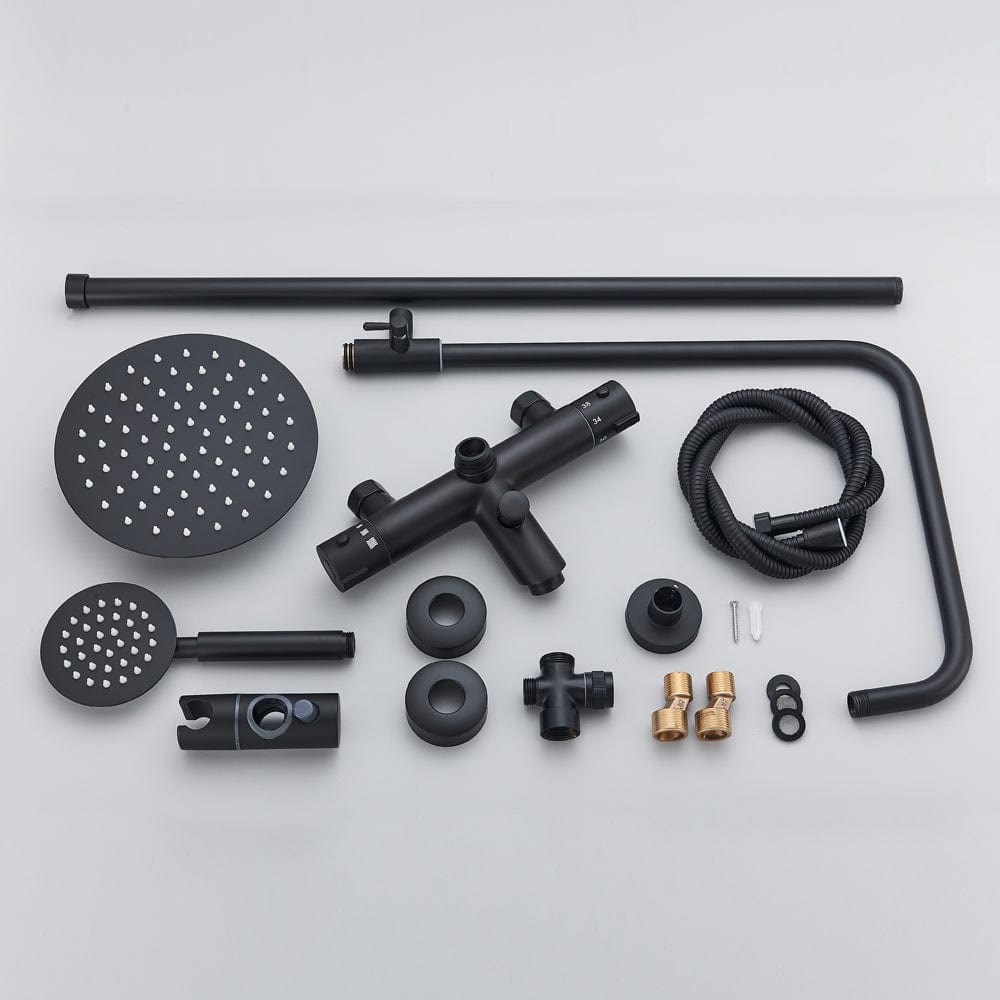 Coloana Dus cu termostat, para rotunda 20 cm si efect de ploaie, negru mat, cod 1527