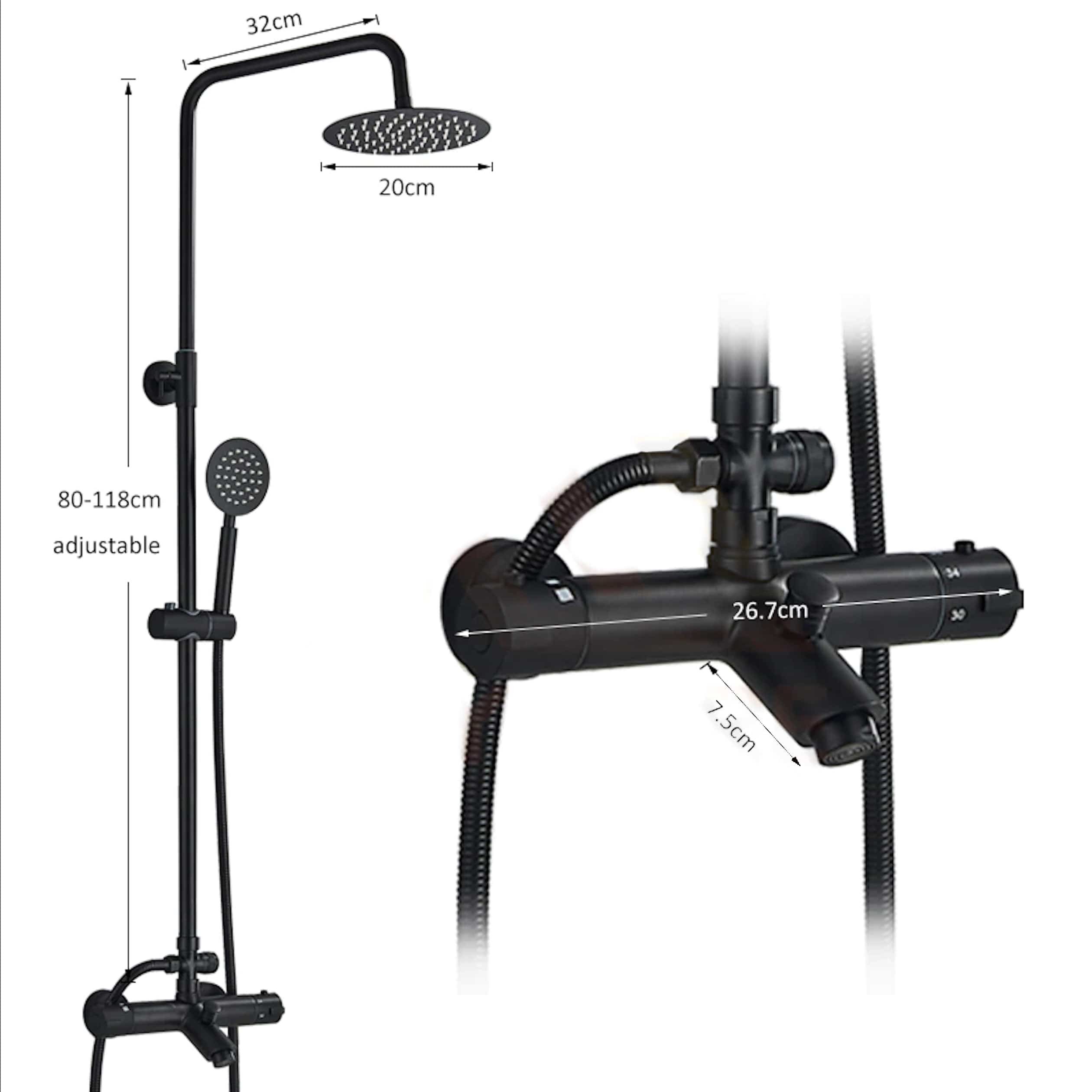 Coloana Dus cu termostat, para rotunda 20 cm si efect de ploaie, negru mat, cod 1527