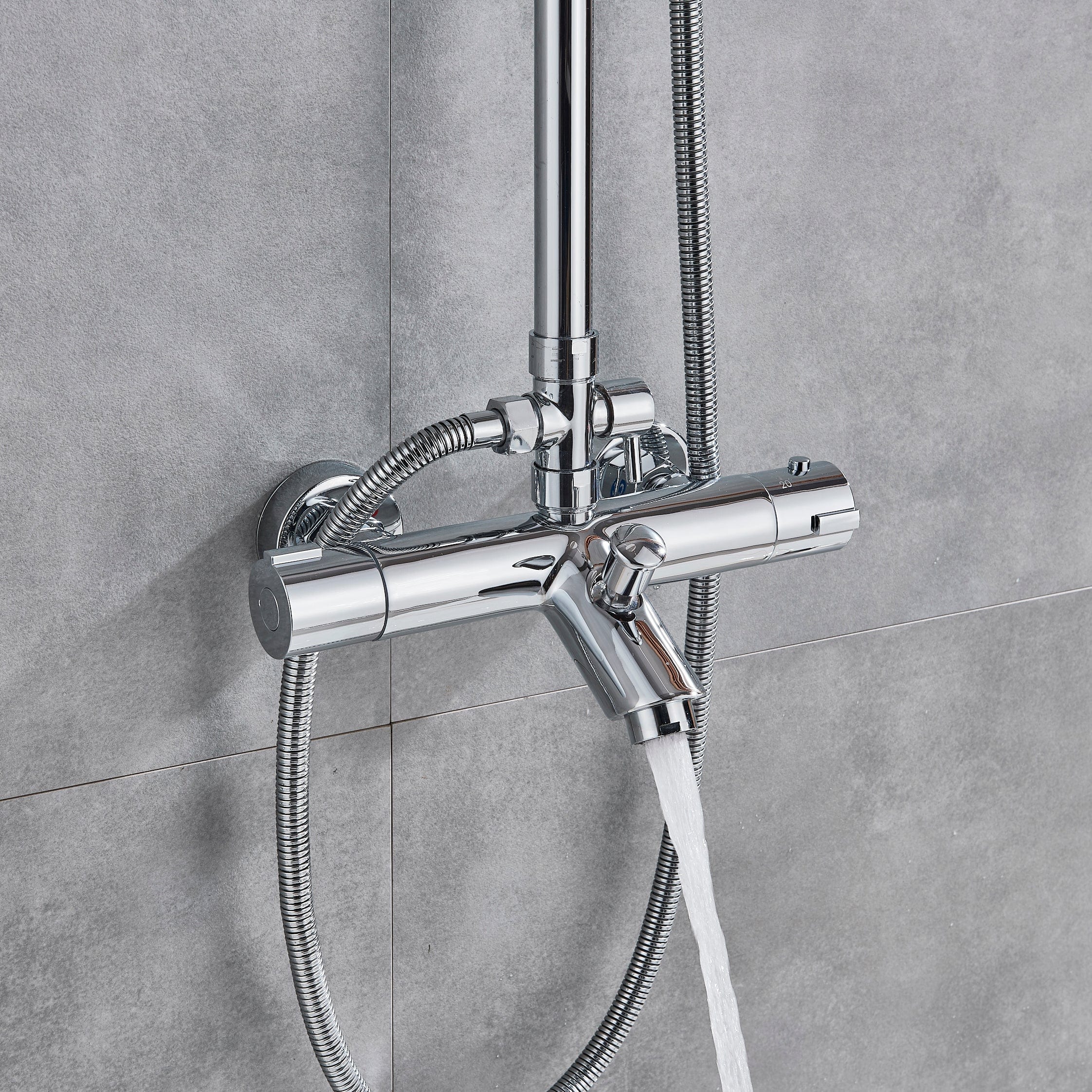 Coloana Dus cu termostat, para rotunda si efect de ploaie, argintiu cromat, cod 1326