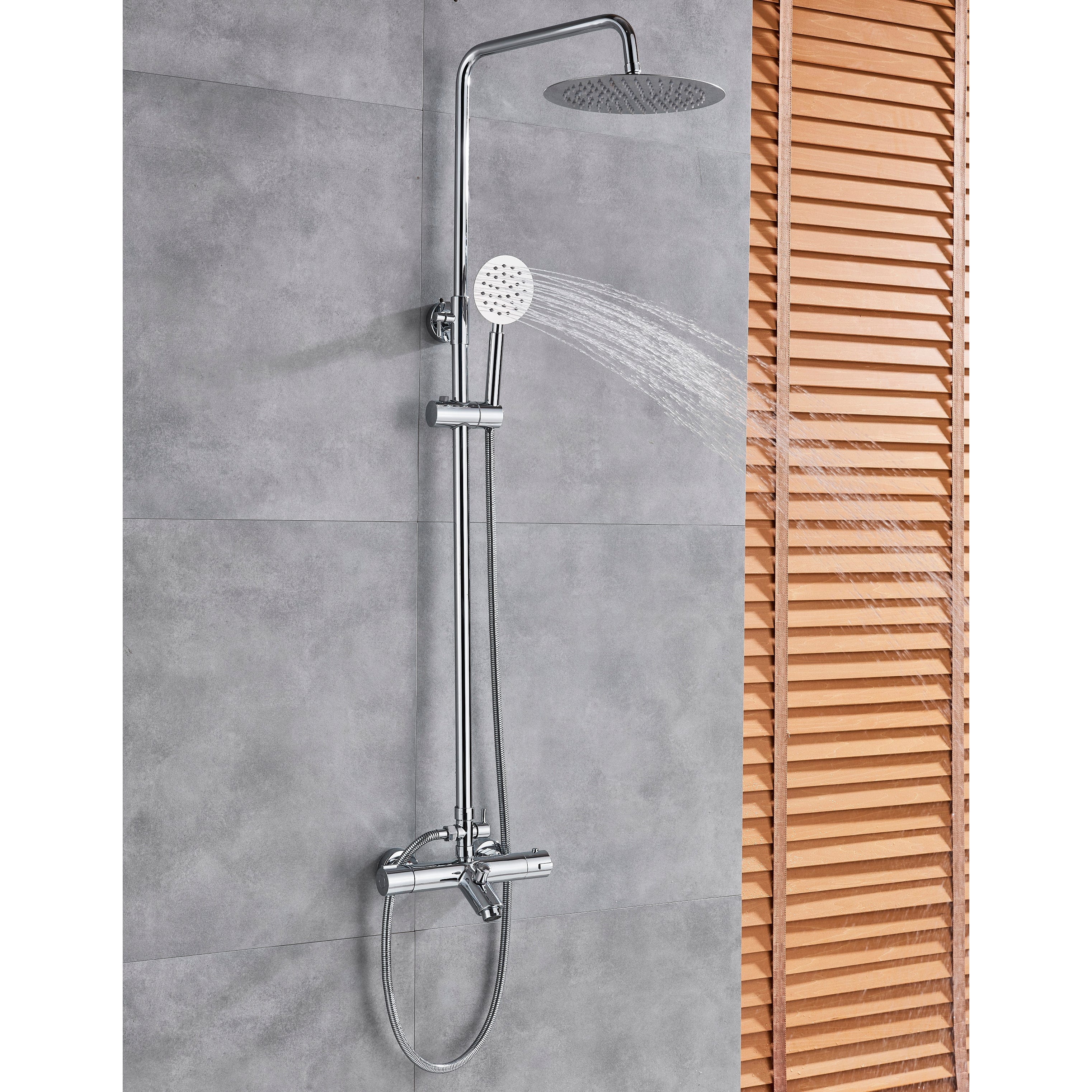 Coloana Dus cu termostat, para rotunda si efect de ploaie, argintiu cromat, cod 1326