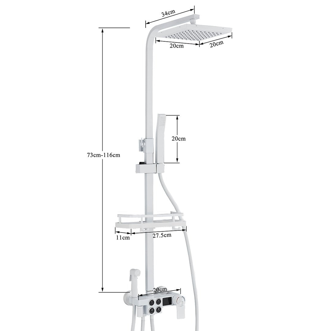 Coloana Dus cu termostat si afisaj de temperatura, alb, cu efect de ploaie, 6 functii de curgere, cod 1492