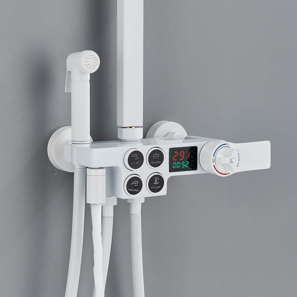 Coloana Dus cu termostat si afisaj de temperatura, alb, cu efect de ploaie, 6 functii de curgere, cod 1492