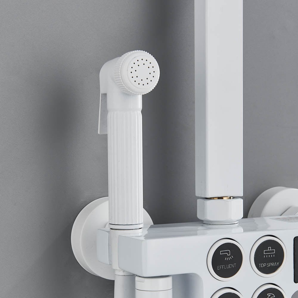 Coloana Dus cu termostat si afisaj de temperatura, alb, cu efect de ploaie, 6 functii de curgere, cod 1492