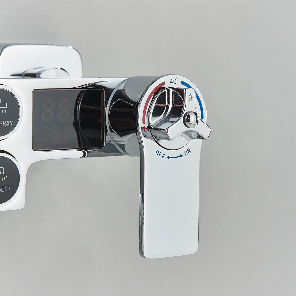 Coloana Dus cu termostat si afisaj de temperatura, argintiu lucios, cu efect de ploaie, 6 functii de curgere, cod 1430