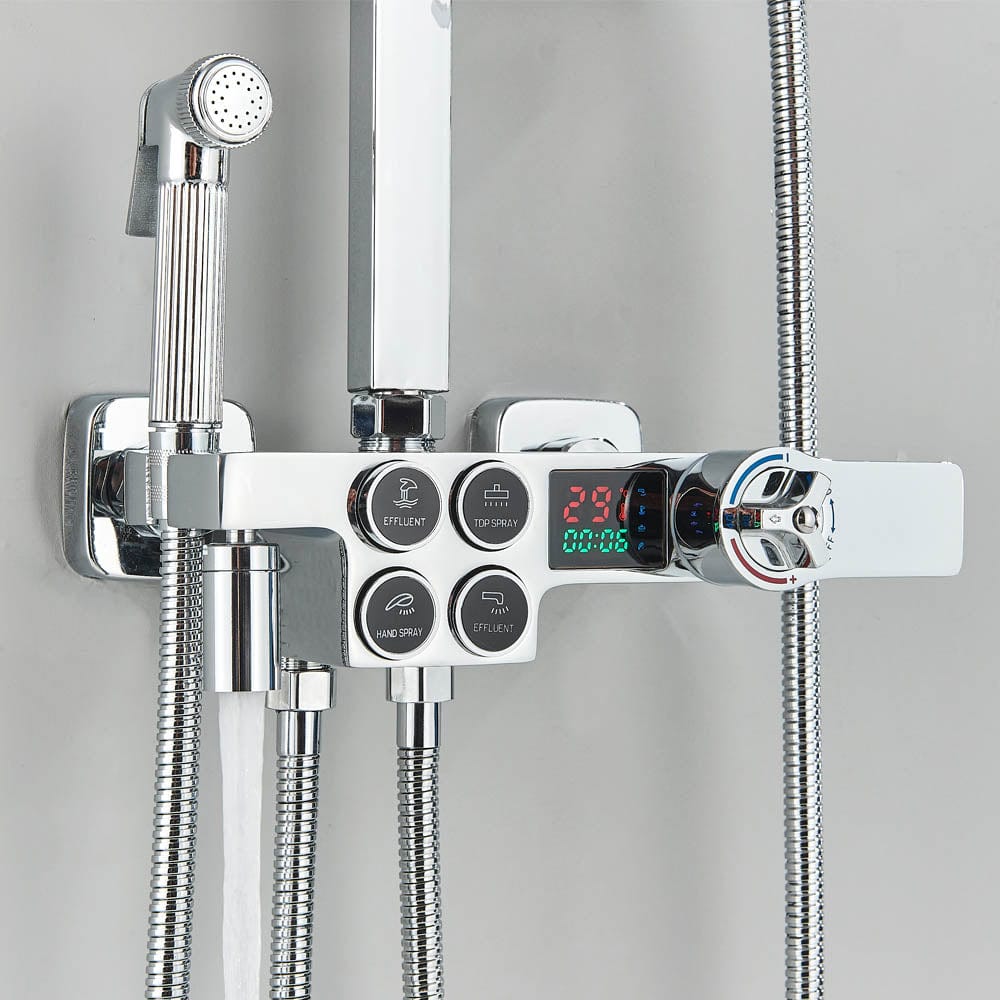 Coloana Dus cu termostat si afisaj de temperatura, argintiu lucios, cu efect de ploaie, 6 functii de curgere, cod 1430