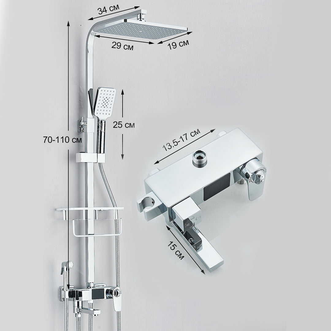 Coloana Dus cu termostat si afisaj de temperatura, cu efect de ploaie, 5 functii de curgere, argintiu, cod 1619