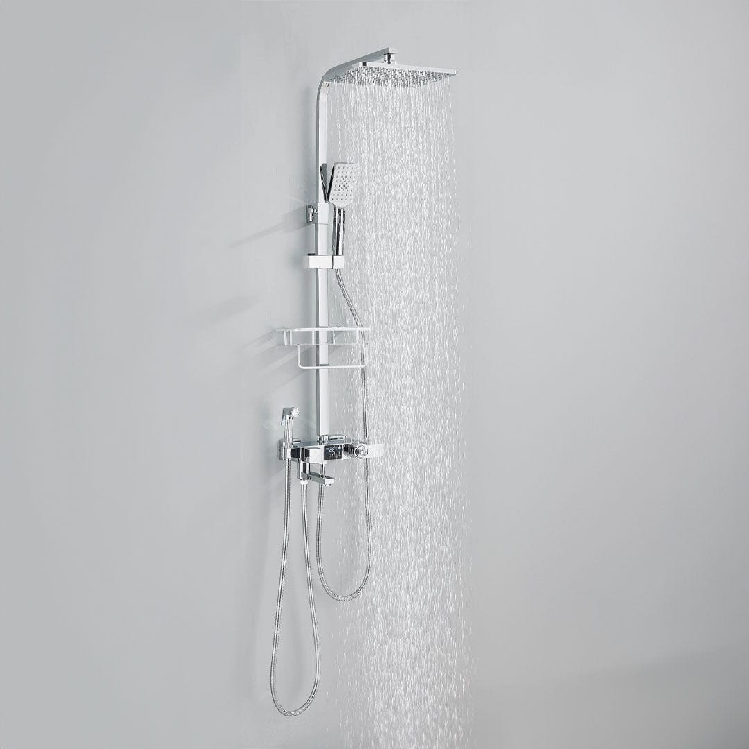 Coloana Dus cu termostat si afisaj de temperatura, cu efect de ploaie, 5 functii de curgere, argintiu, cod 1619