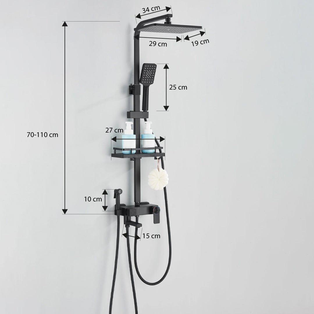 Coloana Dus cu termostat si afisaj de temperatura, cu efect de ploaie, 5 functii de curgere, negru mat, cod 1618