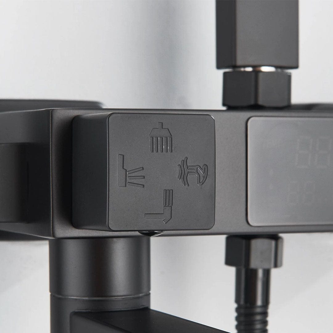 Coloana Dus cu termostat si afisaj de temperatura, cu efect de ploaie, 5 functii de curgere, negru mat, cod 1618