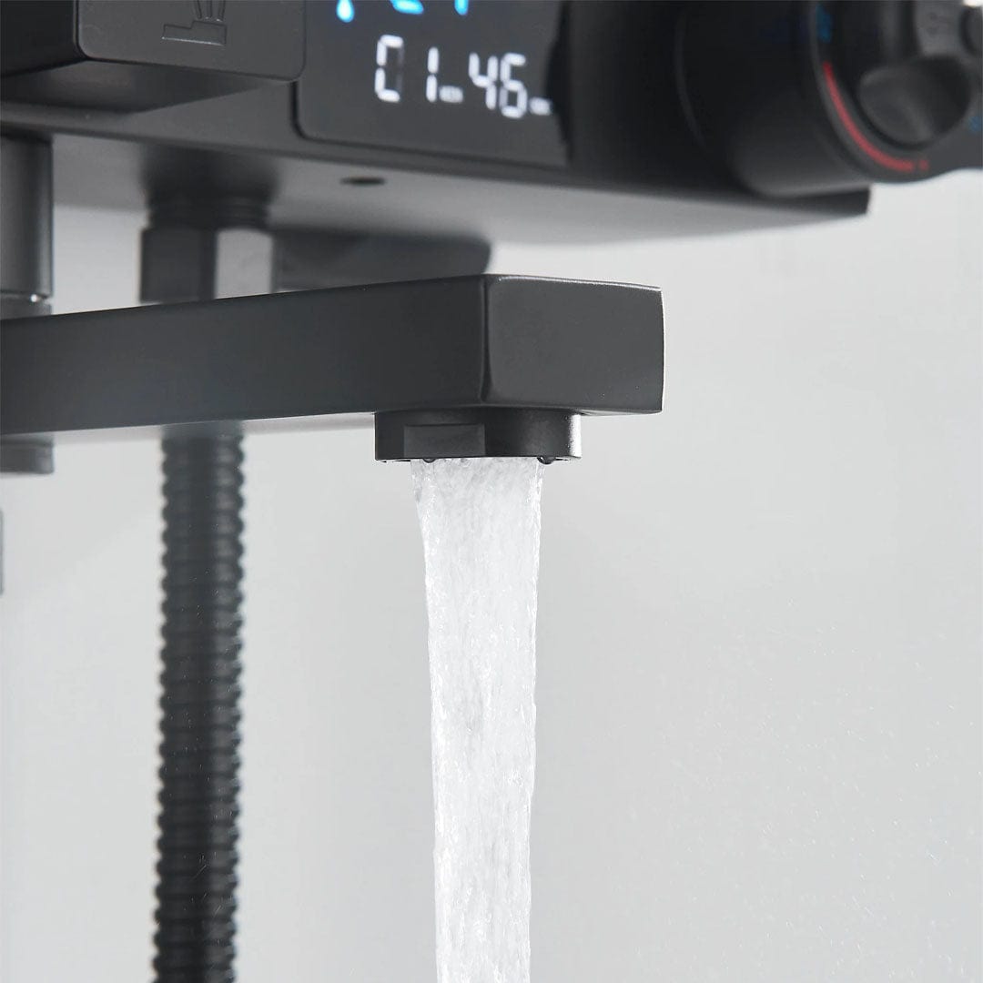 Coloana Dus cu termostat si afisaj de temperatura, cu efect de ploaie, 5 functii de curgere, negru mat, cod 1618
