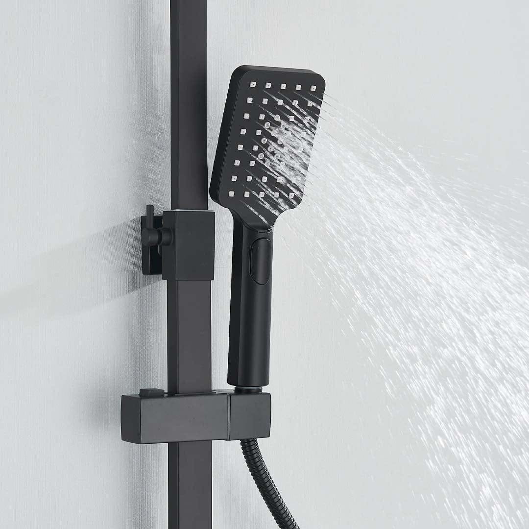 Coloana Dus cu termostat si afisaj de temperatura, cu efect de ploaie, 5 functii de curgere, negru mat, cod 1618