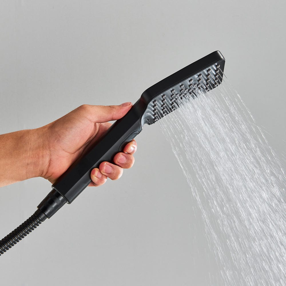 Coloana Dus cu termostat si afisaj de temperatura, negru mat, cu efect de ploaie, 6 functii de curgere, cod 1544