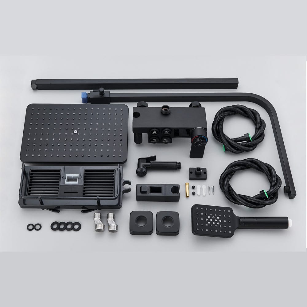 Coloana Dus cu termostat si afisaj de temperatura, negru mat, cu efect de ploaie, 6 functii de curgere, cod 1544