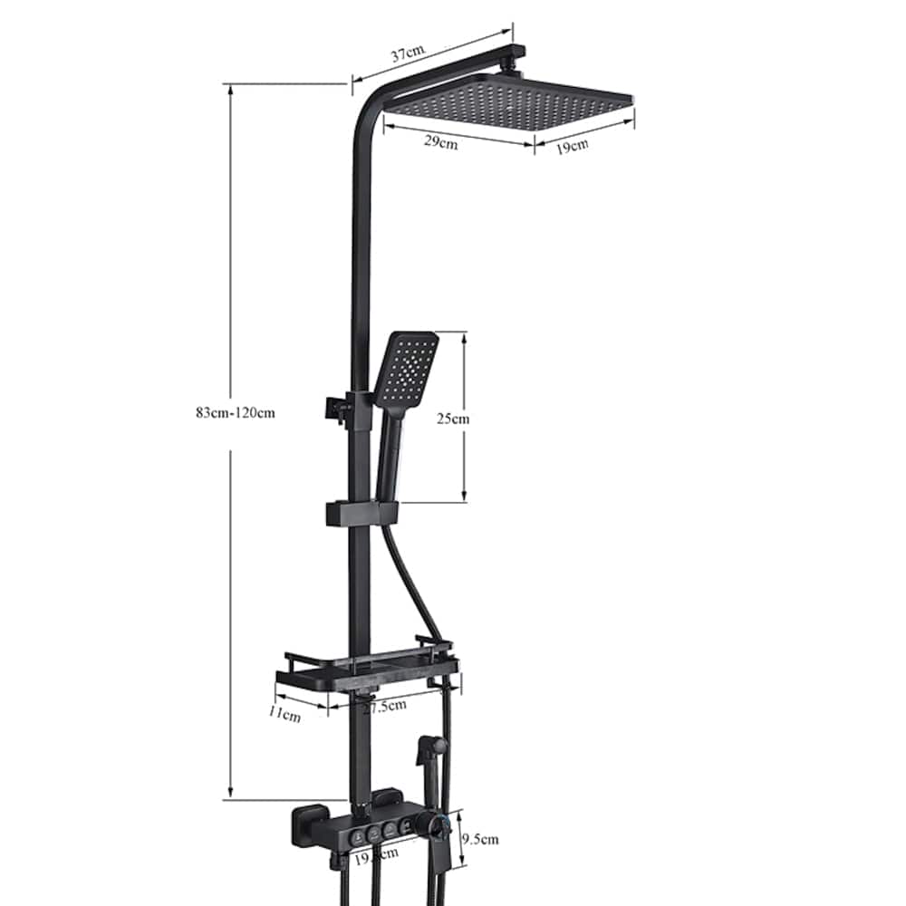 Coloana Dus cu termostat si afisaj de temperatura, negru mat, cu efect de ploaie, 6 functii de curgere, cod 1544