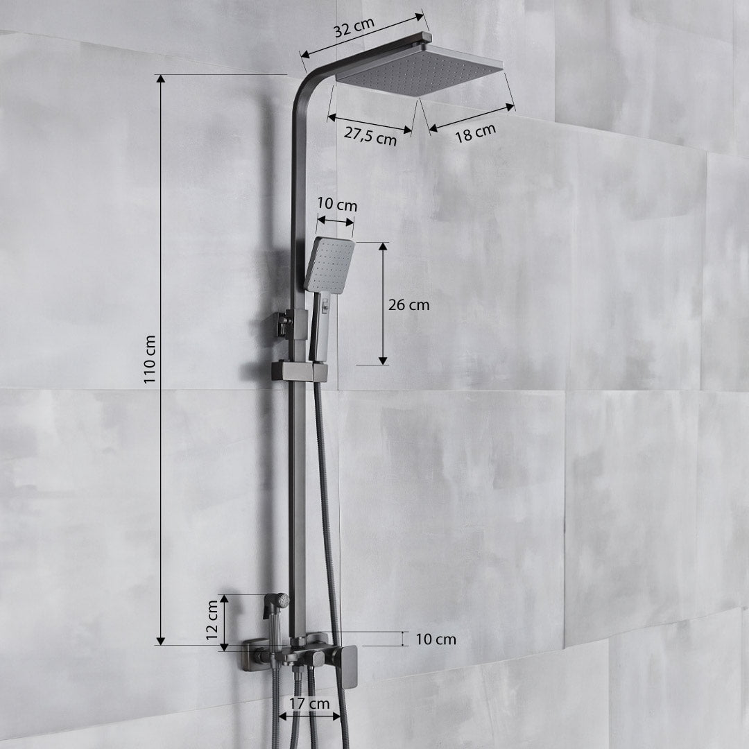 Coloana Dus, gri antracit, cu efect de ploaie, para dus 20 cm, 5 functii de curgere, cod 1542