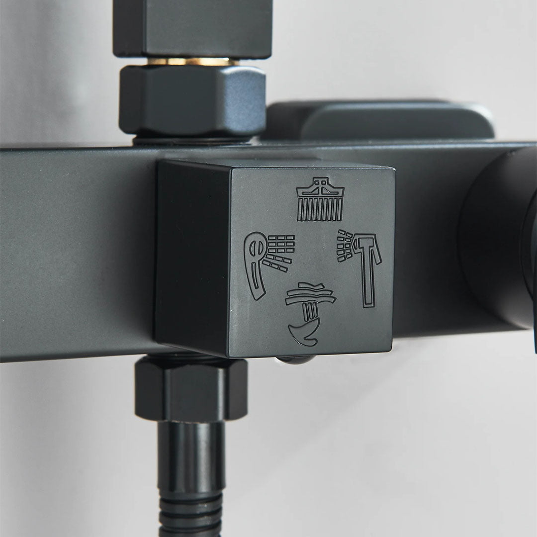 Coloana Dus, negru mat, cu efect de ploaie, para dus 25 cm, 4 functii de curgere, cod 1191