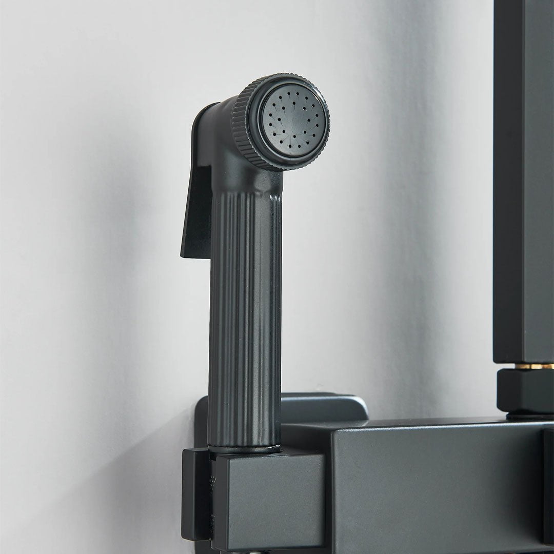 Coloana Dus, negru mat, cu efect de ploaie, para dus 25 cm, 4 functii de curgere, cod 1191