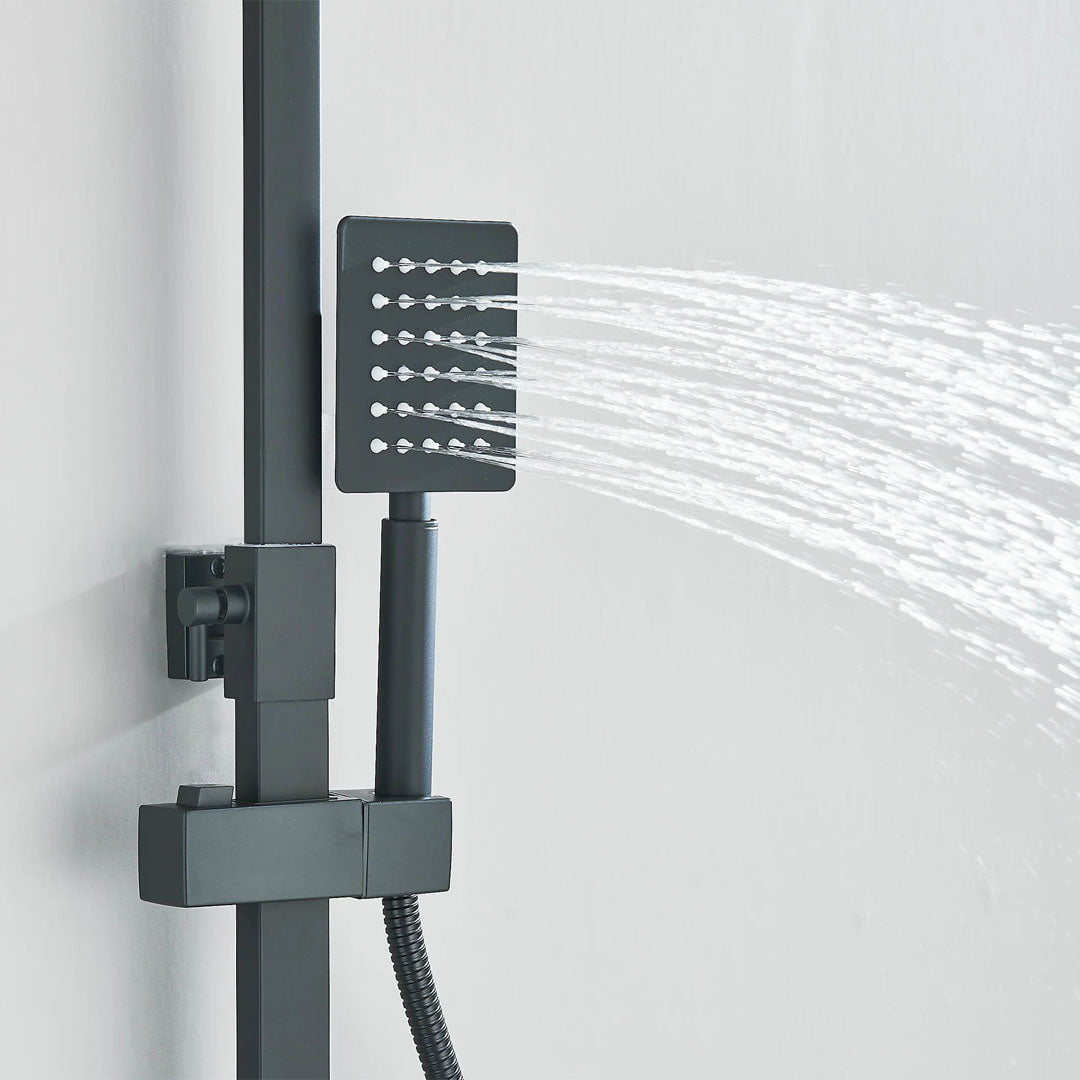 Coloana Dus, negru mat, cu efect de ploaie, para dus 25 cm, 4 functii de curgere, cod 1191