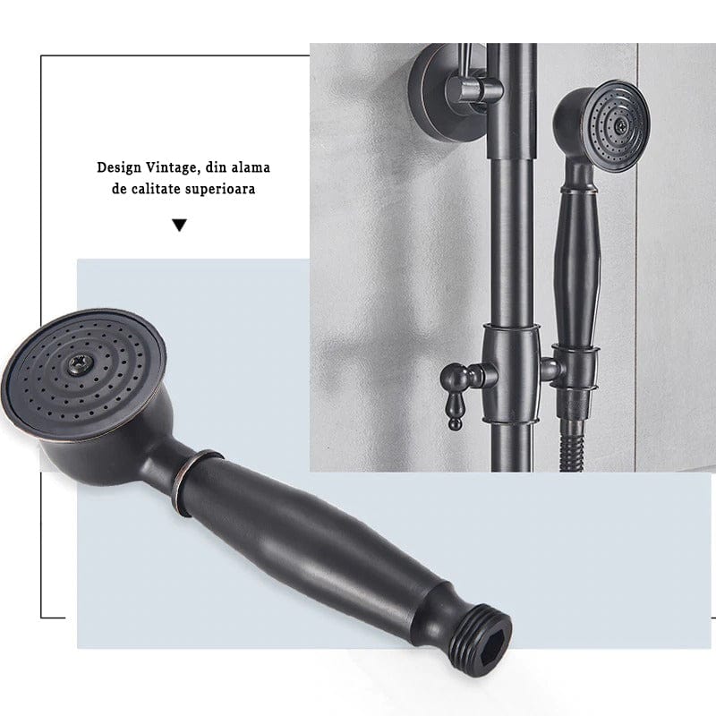 Coloana Dus Venetia, cu para rotunda si efect de ploaie, negru mat cu margini bronz, para ajustabila pe inaltime, cod 1400