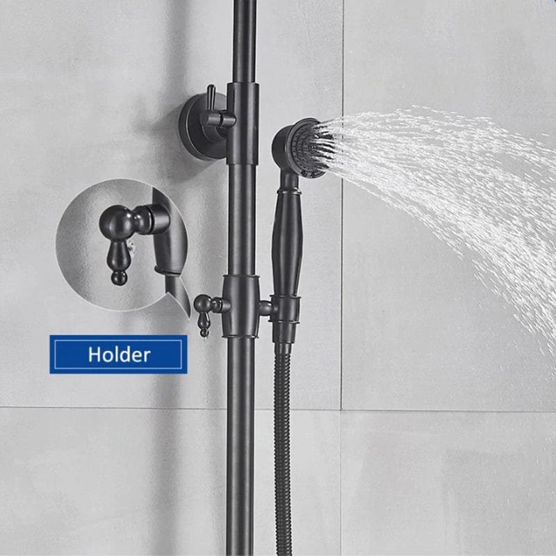 Coloana Dus Venetia, cu para rotunda si efect de ploaie, negru mat cu margini bronz, para ajustabila pe inaltime, cod 1400