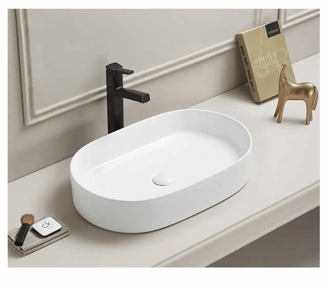 Lavoar baie Foglia, alb, montaj pe blat, ventil inclus, 600x380 mm